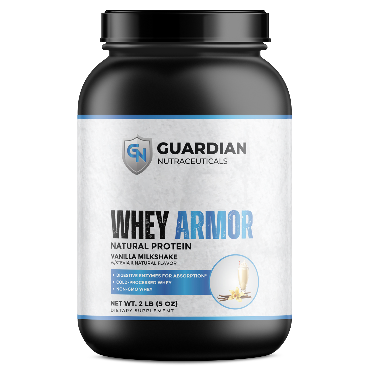 2lb Whey Armor Natural Protein Vanilla w/Stevia & Natural Flavor Non - GMO